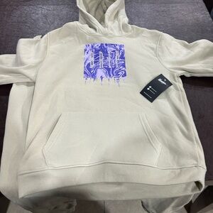 Cream Hoodie with Purple Graphic( Drip) sweatsuit.